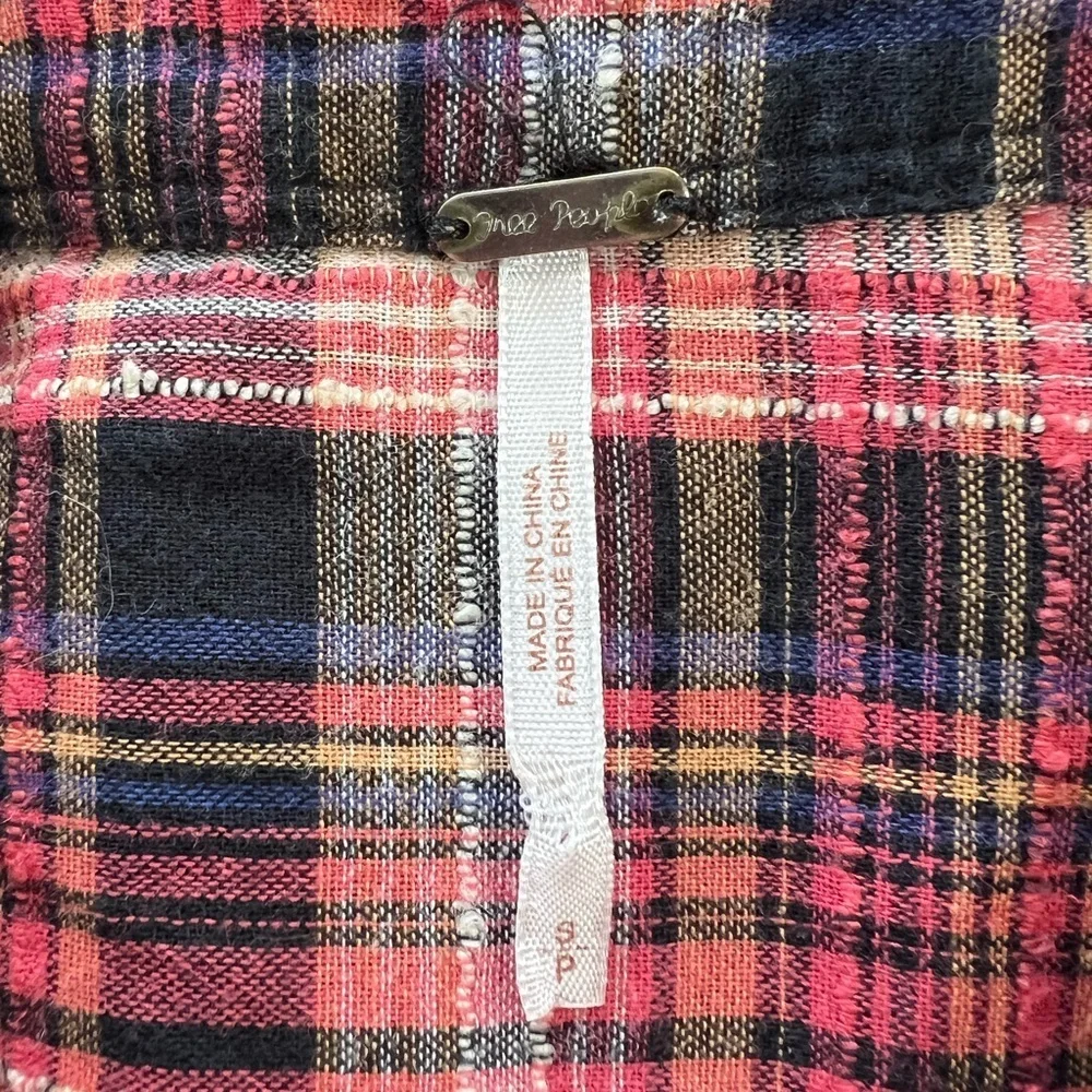 Free People Eight Days A Week Plaid Button Down Shirt Dress, Red/Navy Blue, sz S